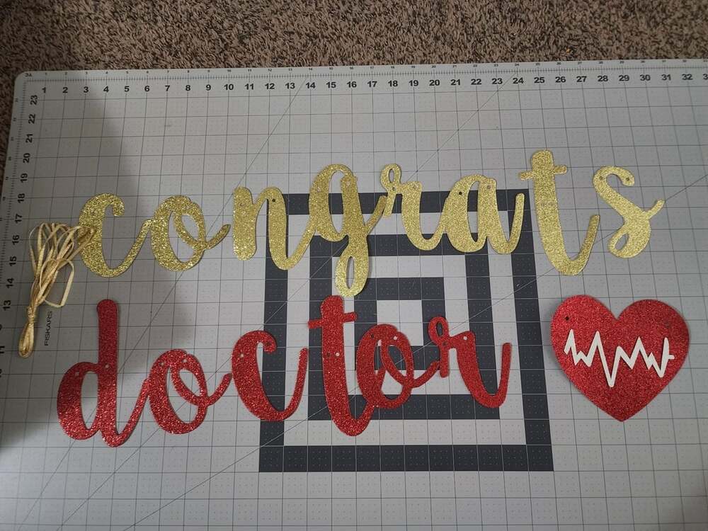Congrats Doctor Gold and Red Glitter Graduation Banner